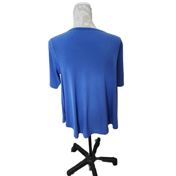 Chico’s Blue Peek A Boo Short Sleeve Polyester Spandex Top Women's Medium - Picture 2 of 7